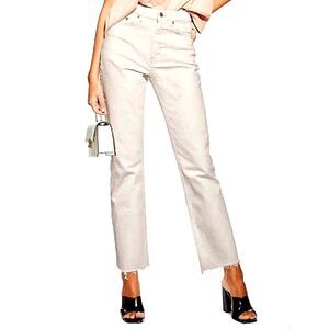 TOPSHOP Straight Hi Rise Cropped Ivory Jeans w/Frayed Hem, Sz. 26/32